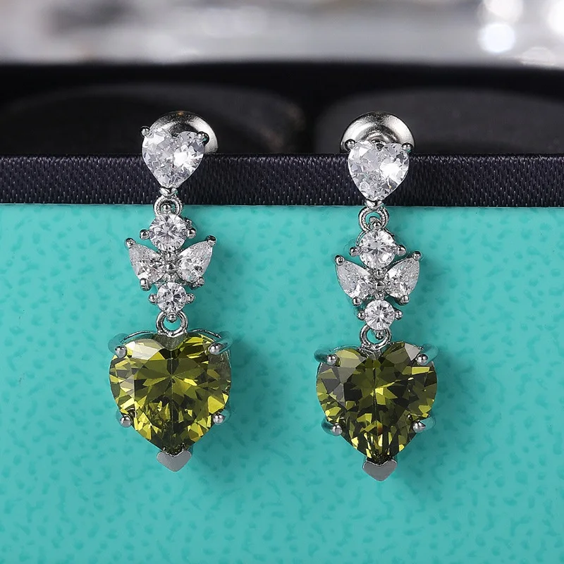 

Luxury Olive Green Heart Drop Earrings for Women Cubic Zirconia Wedding Engagement Women's Earrings Jewelry Valentine's Day Gift, Customized color