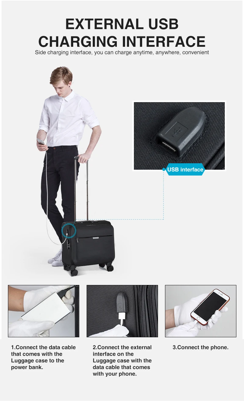 luggage Boarding Suitcase Travel Trolley Case Carry Ons Rolling Luggage Soft Shell Spinner Wheels TSA Lock Waterproof