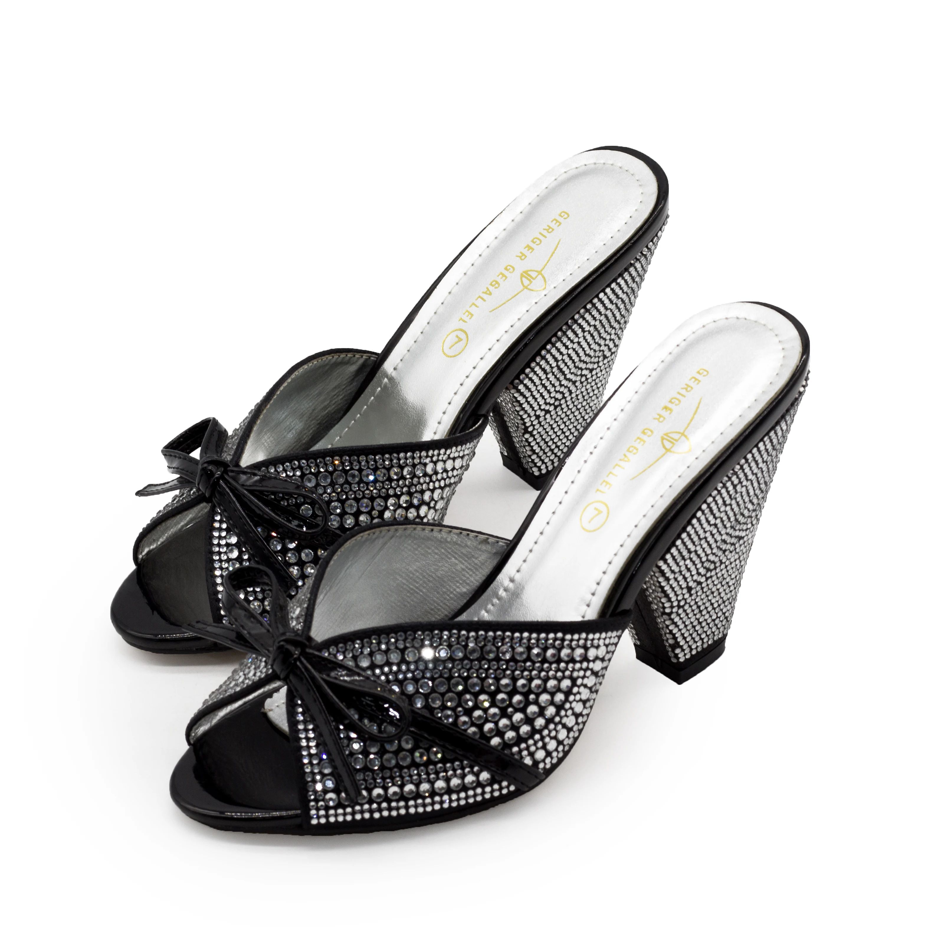 

2020-1 Luxury Rhinestone Slippers Bowknot Golden Slides Women High Heels Chunky Slippers
