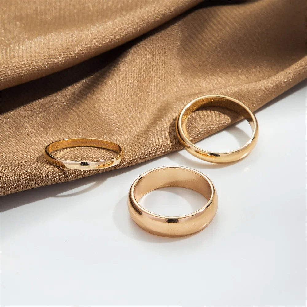 

Minimalist Punk Hip Hop Gold Plated 3PCS Alloy Rings Set For Finger Women Gift