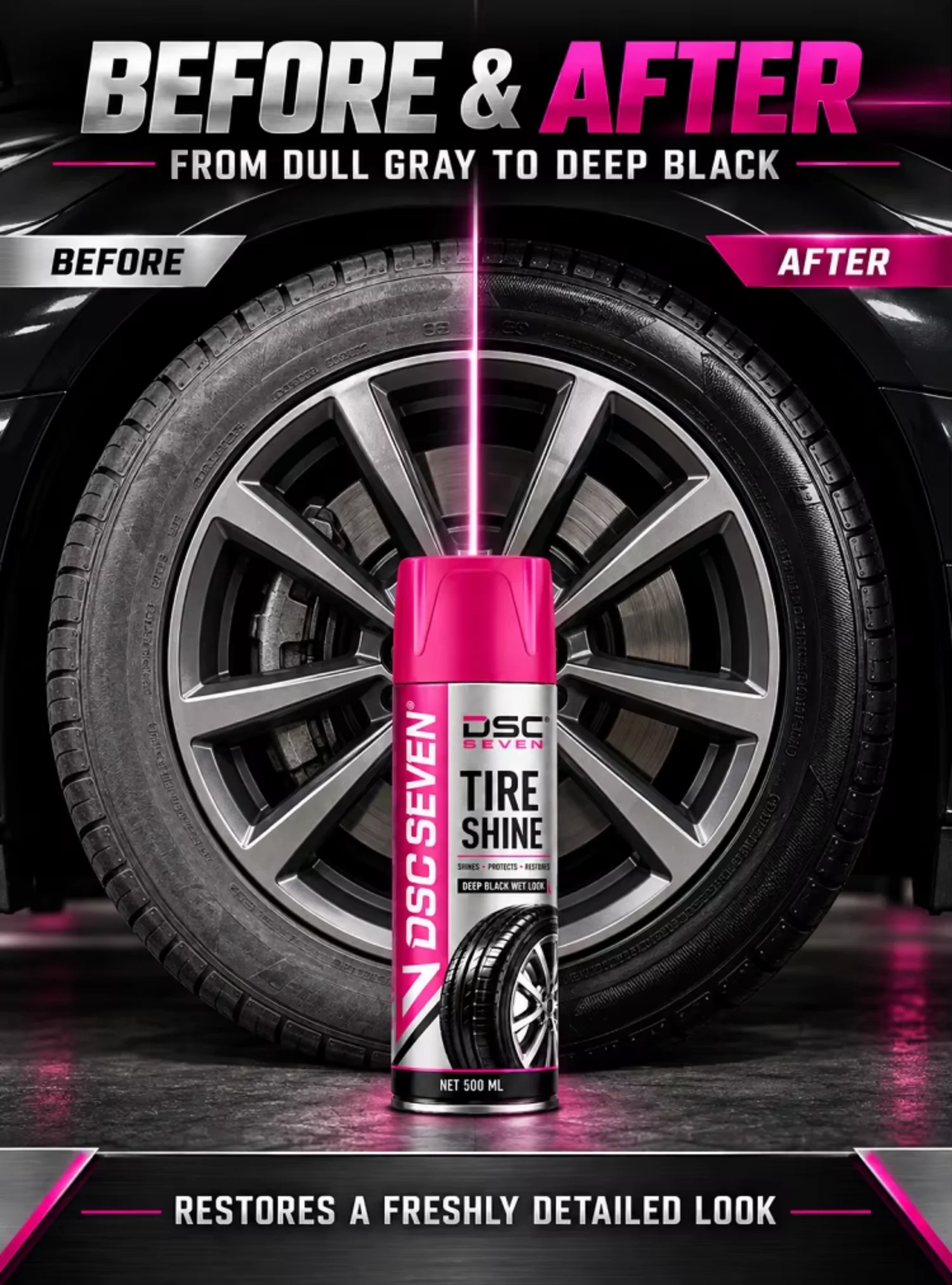 Automotive Tire Shine Aerosol Spray Black Wet Look Rubber Protectant 500ml Long Lasting Gloss Car Wheel Dressing Product