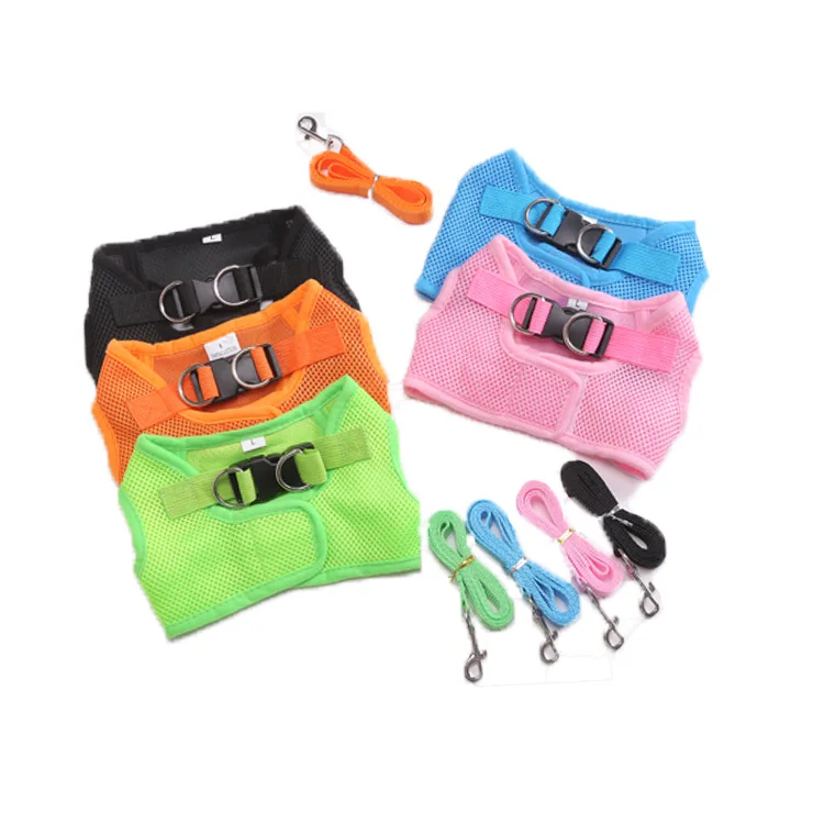 

2022 New Design Pet Cat Harness Dog Vest breathable square chest and back with pet leash, Pink/blue/green/orange/black