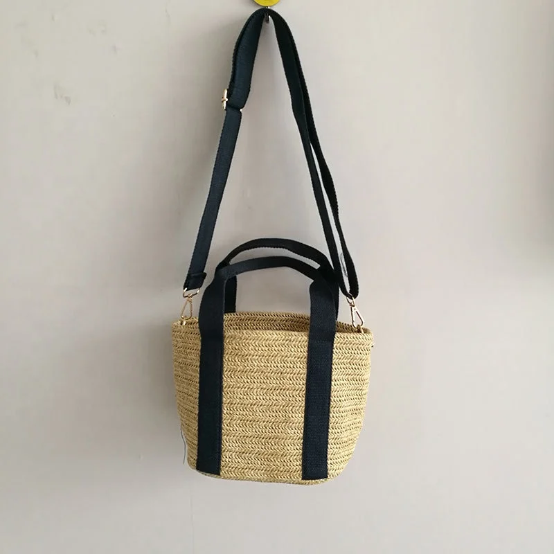 

2020 New Trend Faux Straw Style Mini Bucket Hand Bag for Women Lady Casual Beach Fashion Dress