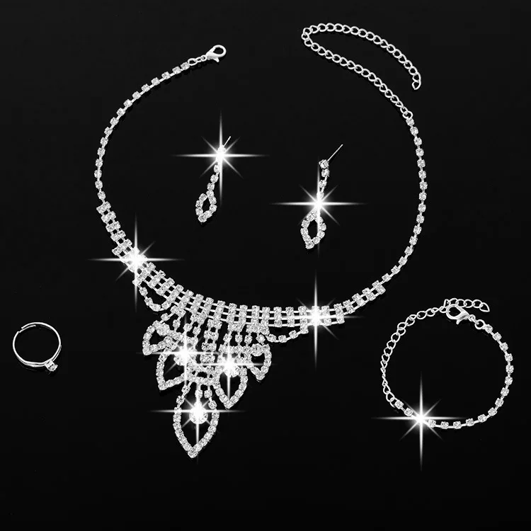 

Statement Jewelry Set of 4-Piece, Diamond Necklace Set w/ Dangle Earrings for Women Luxury Bridal Jewelry Set of High Quality, Picture