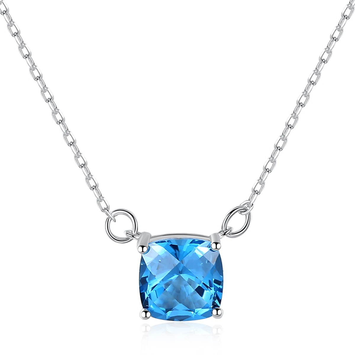 

Wholesale VVS Topaz Pendant S925 Silver Necklace Simple Square Sapphire Gemstone Jewelry Necklace