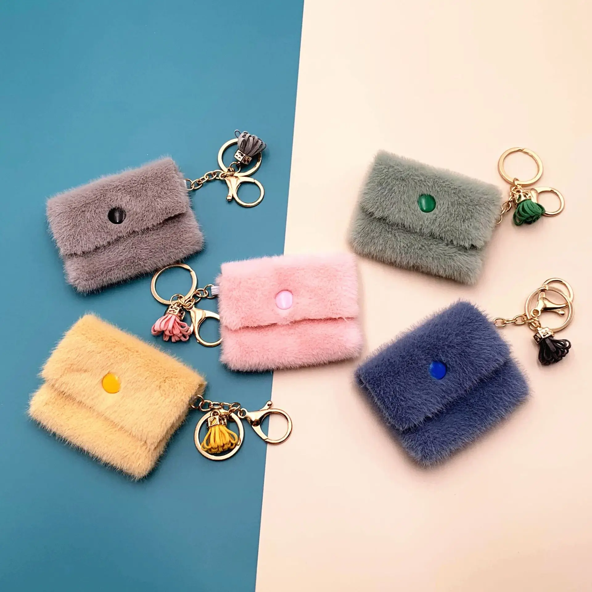 

MSYO Fashion Accessories Tassel Keychain Coin Bag Cute Solid Color Plush Coin Toy Storage Kids Coin Bag