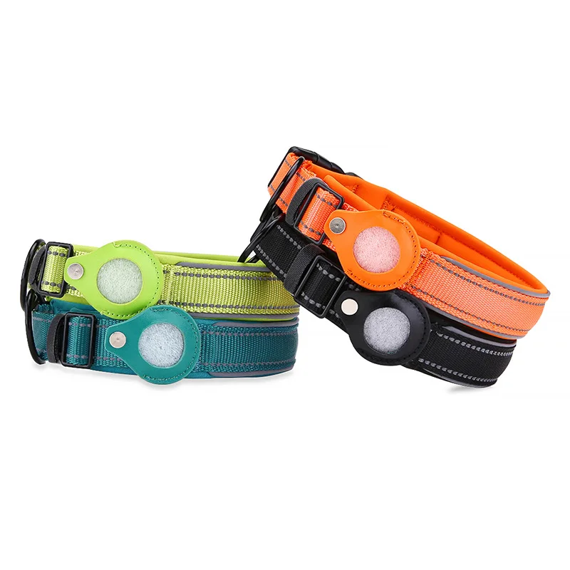 

Newest Pet Dog Airtag Collar Nylon GPS Tracker Padded Custom Dog Collar with Airtag Case, Black,cyan,green,orange