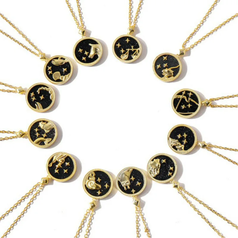 

2021 New Gold Plated CZ 12 Zodiac pendant Charm Necklace for women girls