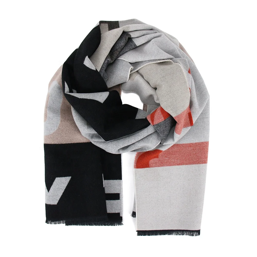 Fashionable Scarves Pure Handmade Factory Wholesale Gray Custom Brand Logo Woven Patterns Wool Scarf Men