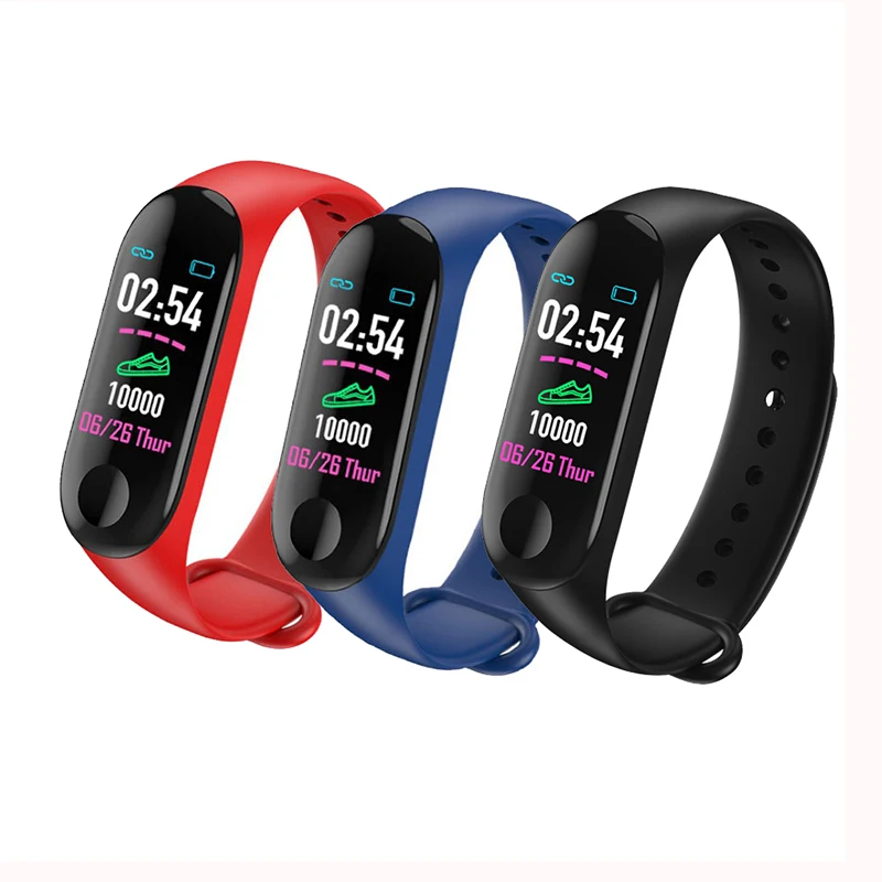 

Good quality M3 Smart Band Bracelet OLED Screen With Blood Oxygen Heart Rate Monitor Smart Band, Black red blue