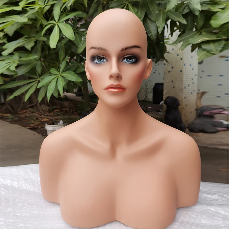 

China Outlet Sale Jewelry Display Head with Breasts Makeup Realistic Wig Display Mannequin Head