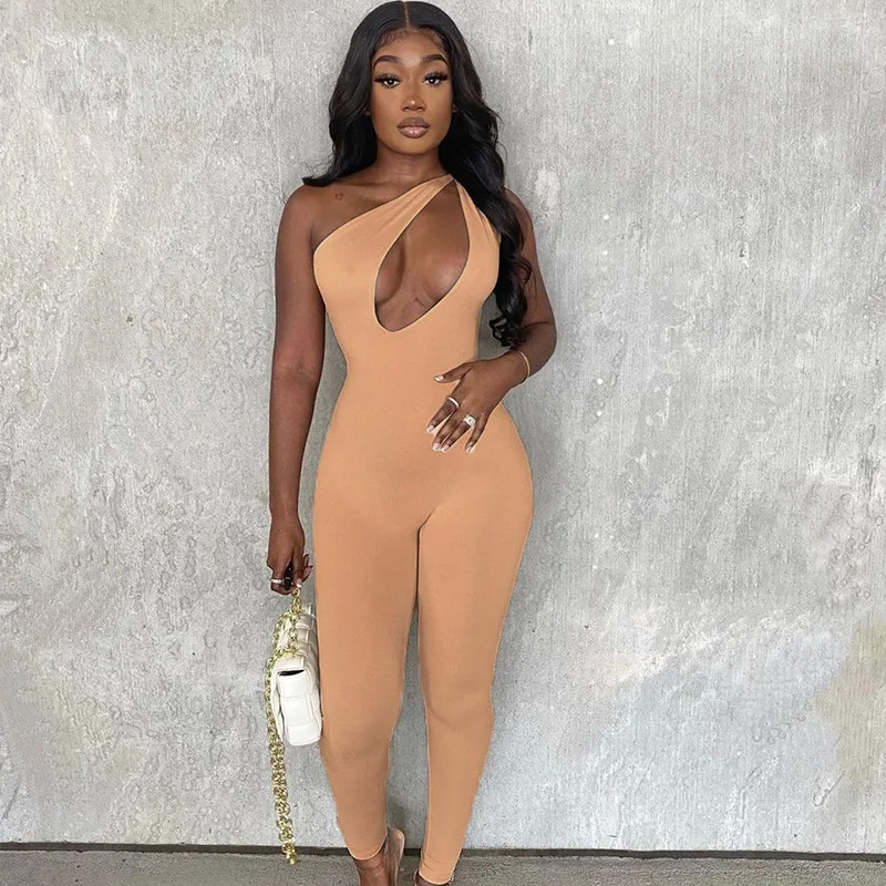 

2021 New Fashion Bodycon Workout Sexy Hollow Out Summer Sleeveless Active Wear Fitness Yoga Jumpsuits Cut Out Jumpsuit Women, Apricot ,black