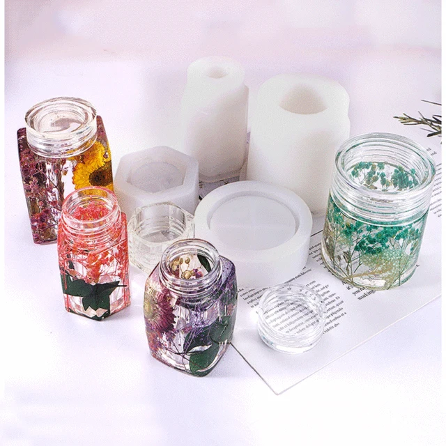 

art handmade jewelry craft making DIY storage bottle with lid epoxy resin mould silicone molds candle jar, White