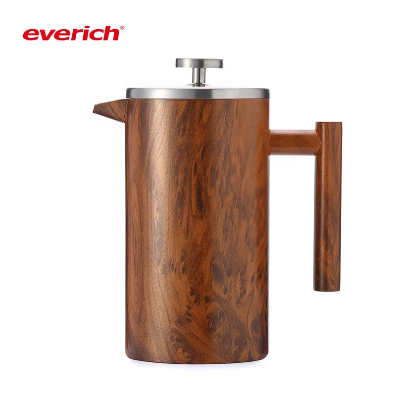 

Factory custom 1000ml double wall 304 eco friendly stainless steel coffee french press with printing, Customized as pantone color