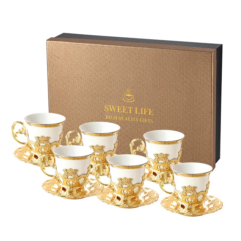 

Luxury Style Tea Cup Sets Small Arabic Cups Exquisite Espresso Coffee Cup And Saucer Gift Set, White, pink, green