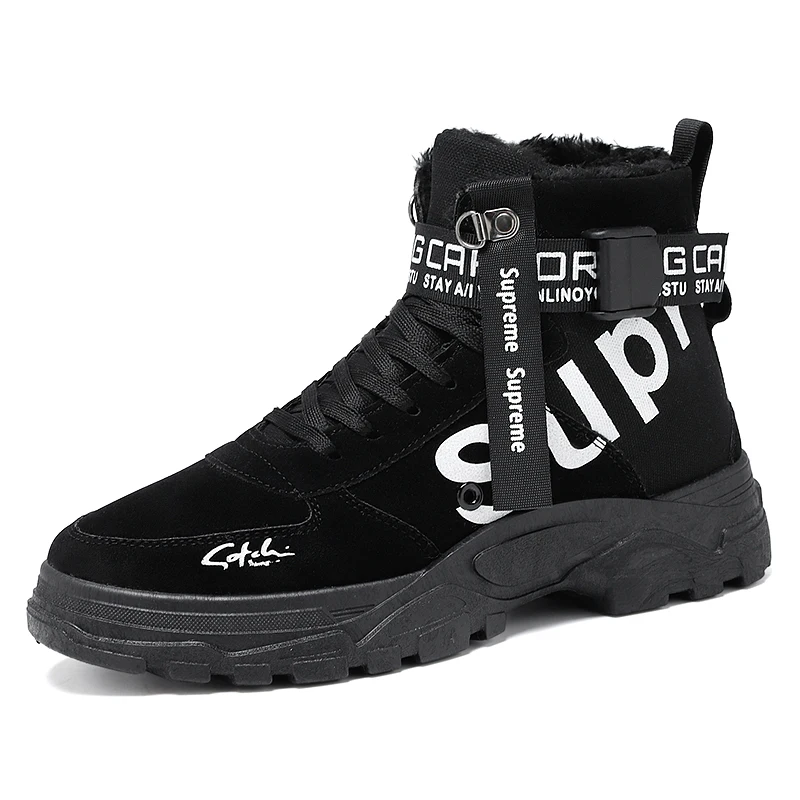 

Retro casual high-top men's shoes comfortable thick men cotton shoes casual men's boots, Black red