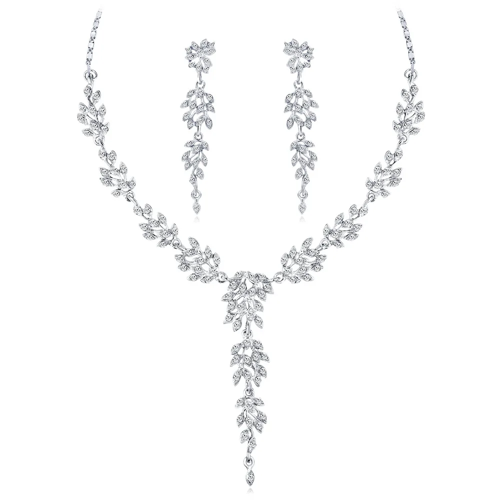 

Bridal Party Jewelry Small Long Earrings Crystal Flower Accessories Jewelry Set Cheap Necklace And Earring Sets