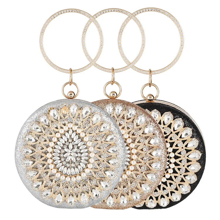 

2021Rhinestone Evening Dress Bag Round Clutch Bags Beaded Bag, 3 colors