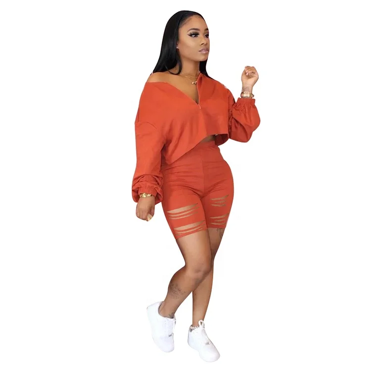

Fashion Women'S Pure Color Burnt Flower Temperament Casual Plus Size Women Clothing Joggers Suits Short Sets
