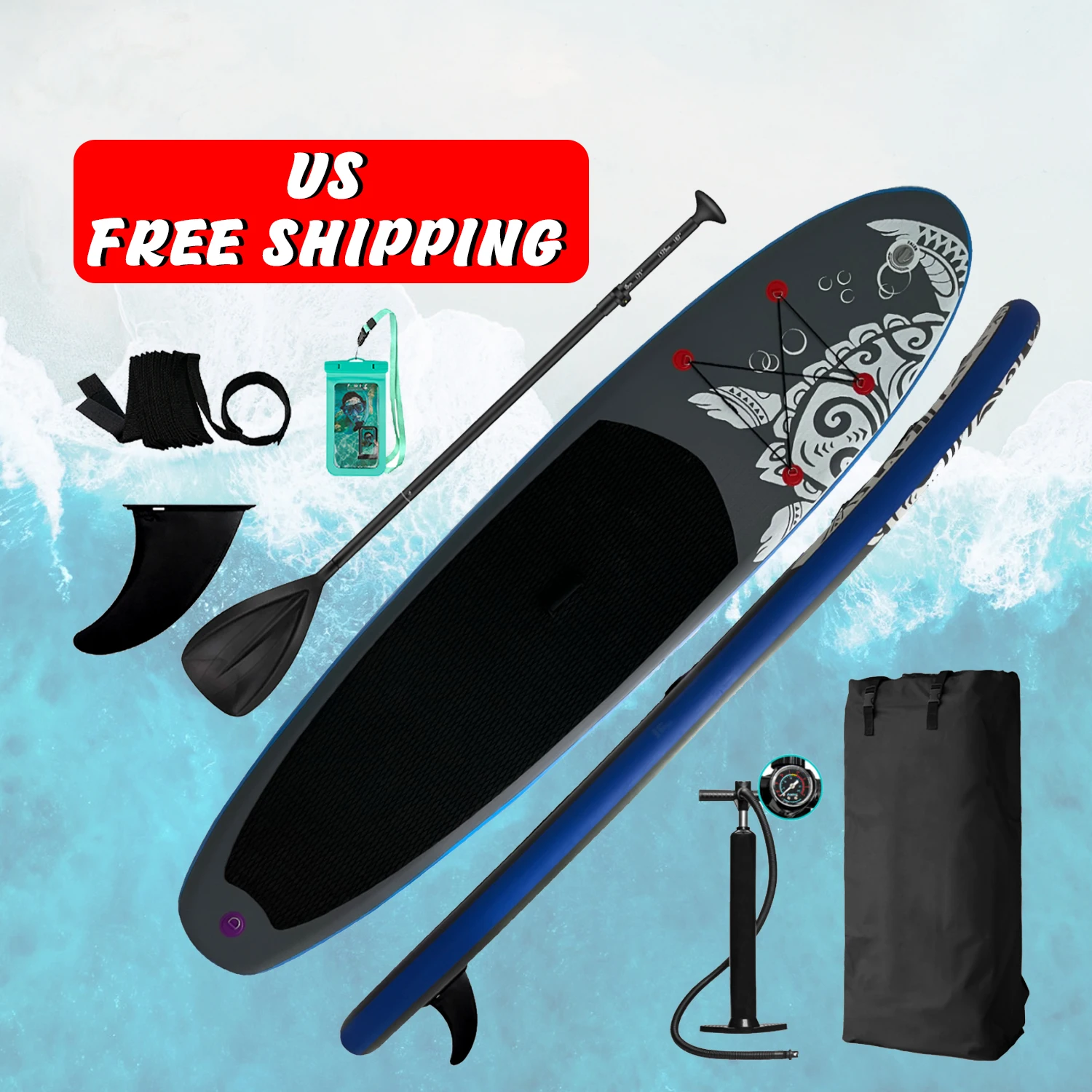 

US Free Shipping Dropshipping Red 11'6" inflatable stand up paddle board koi sup surfboard bag surf board with accessories