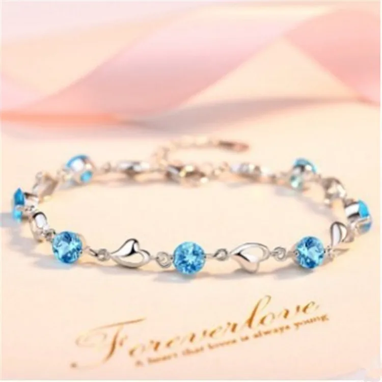 

Fashion 925 sterling silver bracelet with double amethyst heart