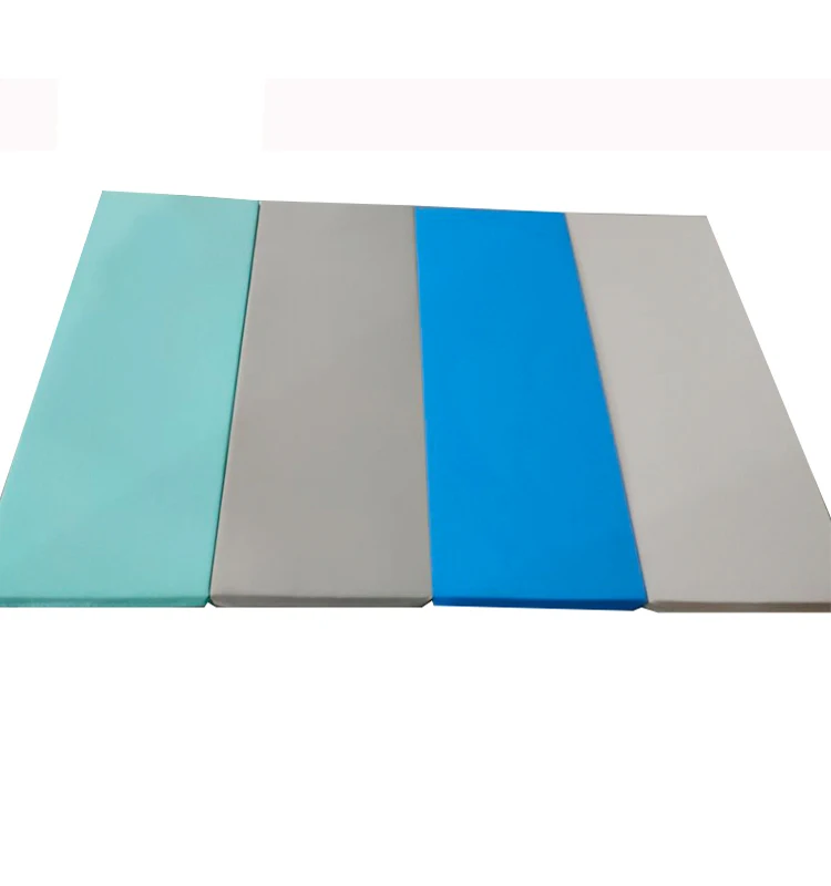 

4-fold colorful EPE foam durable soft play tumbling gym mat with PU leather cover for sports and exercises, Blue,grey,pink