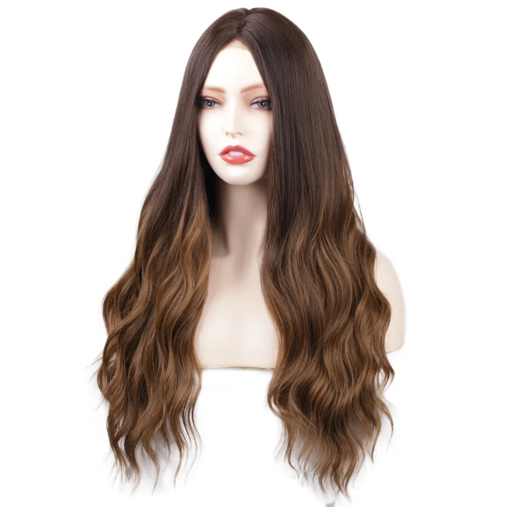 

Synthetic Wigs Perruqu Bas Prix De Gros Brown Large Wavy Wig With Former Lace, See details