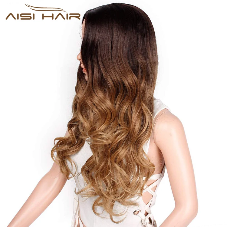 

Aisi Hair Wholesale Body Wave Ombre Brown Color Wigs Middle Part Long Wavy Curly Wig Synthetic Hair Wigs For Black Women