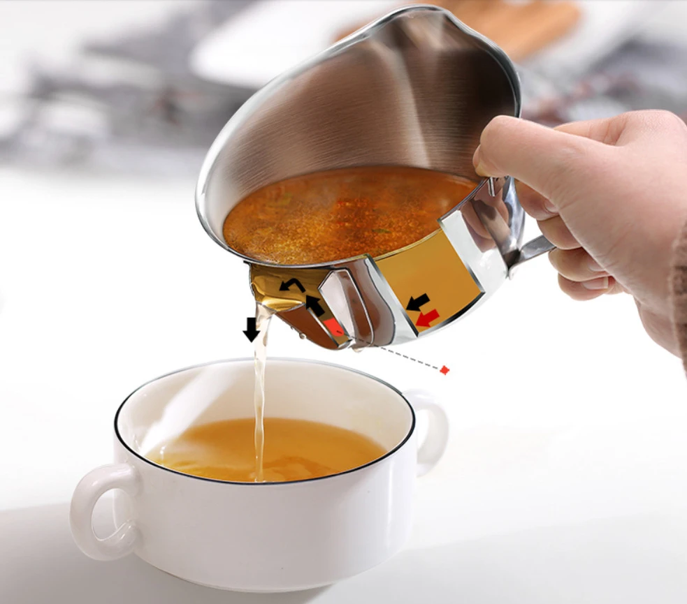 

A3771 Kitchen Oil Skimmer 304 Stainless Steel Oil Grease Trap Filter Pot Soup Oil Separator Drain Bowl