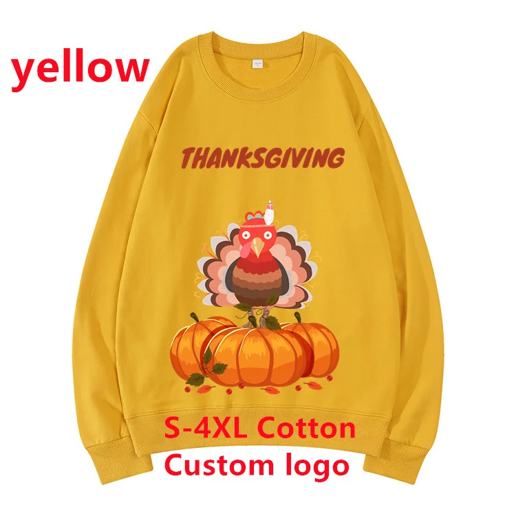 

Blank Puff Thanksgiving Print Designer Crew Neck Men Crewneck Sweatshirts 100% Cotton Pullover Sweatshirt, Picture shows
