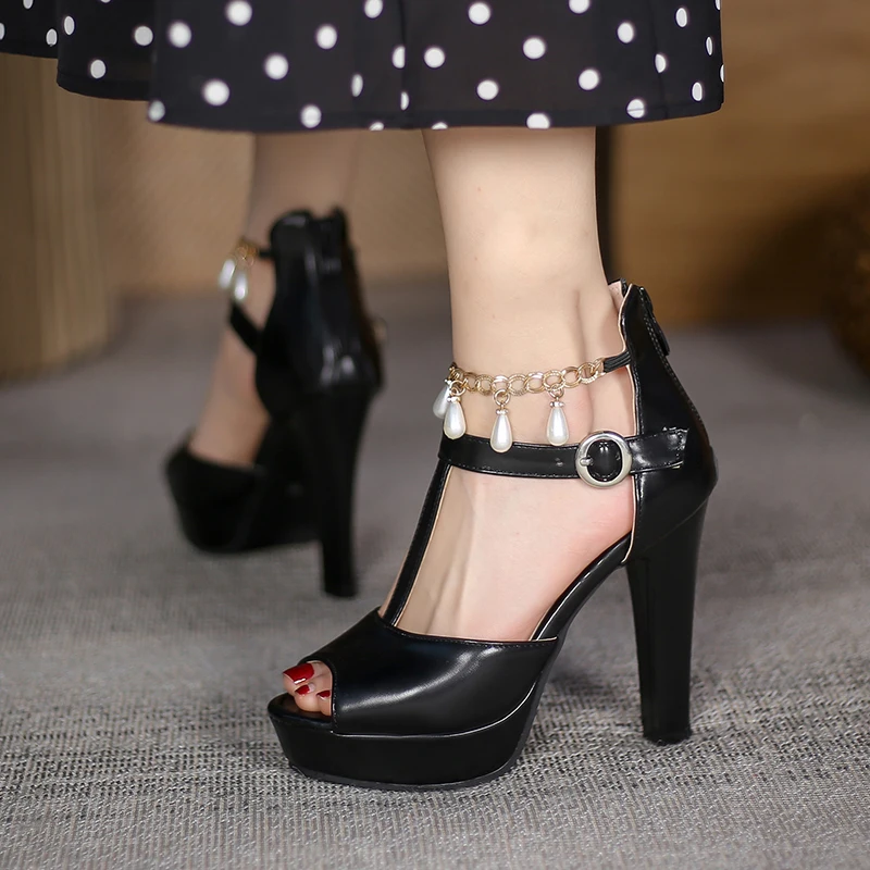

Summer Open Toe Sexy High Heel Ladies' T Strap Sandals, Black,white,ecru