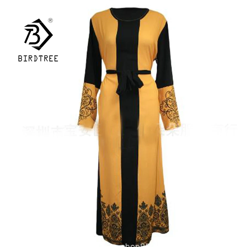 

2020 Spring Autumn Islam Muslim Dress Women Print Patchwork Abaya Caftan Turkey Islamic Clothing Dresses D07902R