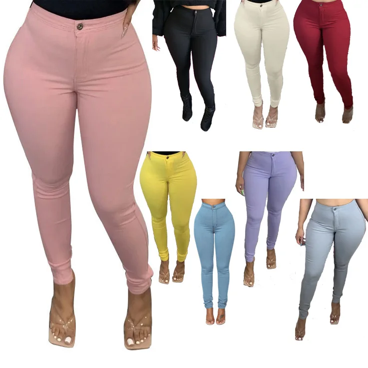 

Hot-selling Simple Solid Tight-fitting Pant Stretch Leggings Fashion All-match High-stretch Slim Denim Pencil Pants Women