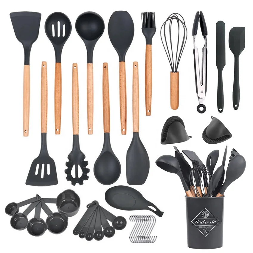 

Amazon Hot Sale 38 Pcs BPA Free Food Grade Silicone Kitchen Accessories Cooking Tools Kitchenware Utensils Set