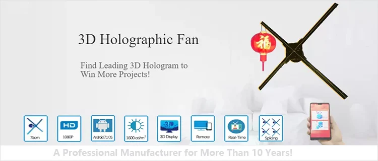 Factory Price Stand Pyramid Holographic Advertising WIFI 3d Hologram Display LED Fan with Cover Showcase