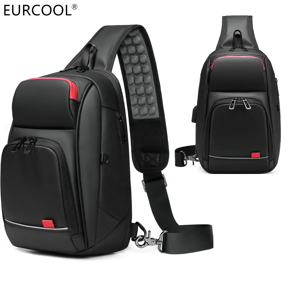 

2021 Eurcool Hot Selling Leisure One Shoulder Strap Crossbody Backpack Men Leather Chest Bags Sports Shoulder