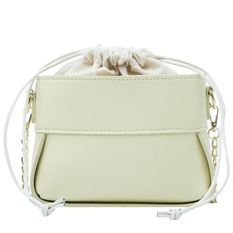 

Pu Drawstring Mini Bucket Bag Cute Simple And Versatile Lady Messenger Bag New Trendy Fashion One-shoulder Metal Chain Bag 169