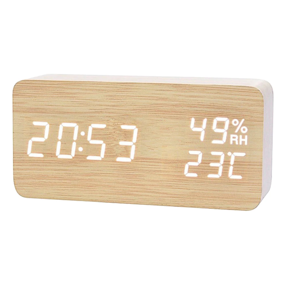 

209 Newest Natural Eco-friendly Double LED MDF Wooden LED Digital Alarm Clock With Temperature Calendar Humidity