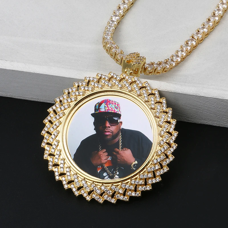 

Custom Photo Pendant Memory Cuban Chain Pendant Necklace With Square Crystal Round Hip Hop Jewelry For EBAY Hot selling, Silver gold rose gold
