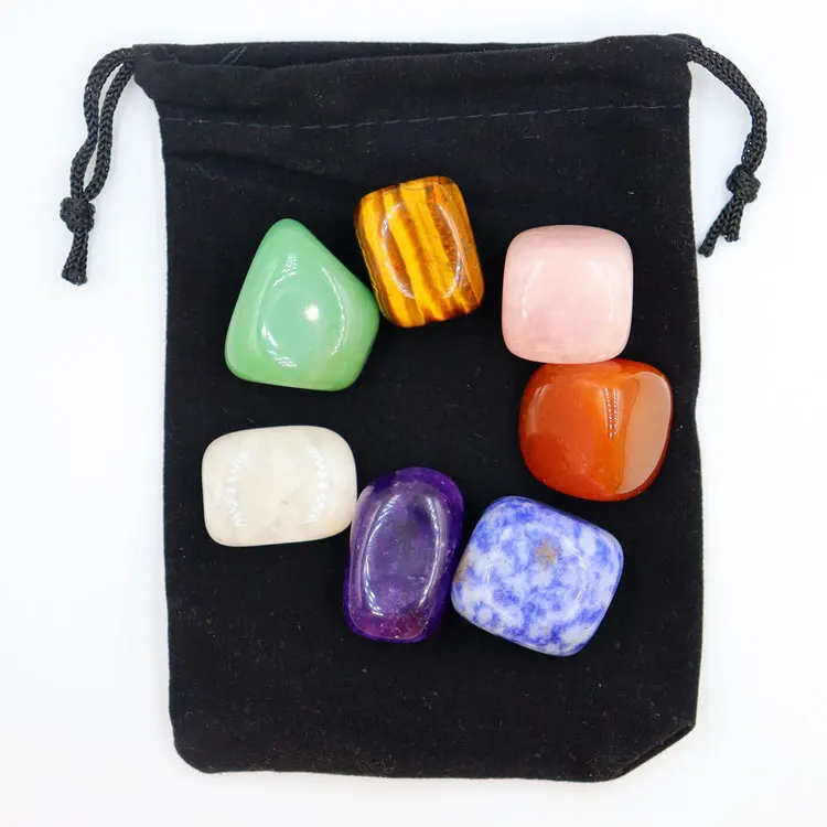

SC Wholesale Healing Raw Crystal Yoga Energy Stone Ornament 2cm 3cm Irregular Colorful Natural 7 Chakra Stones with Velvet Pouch