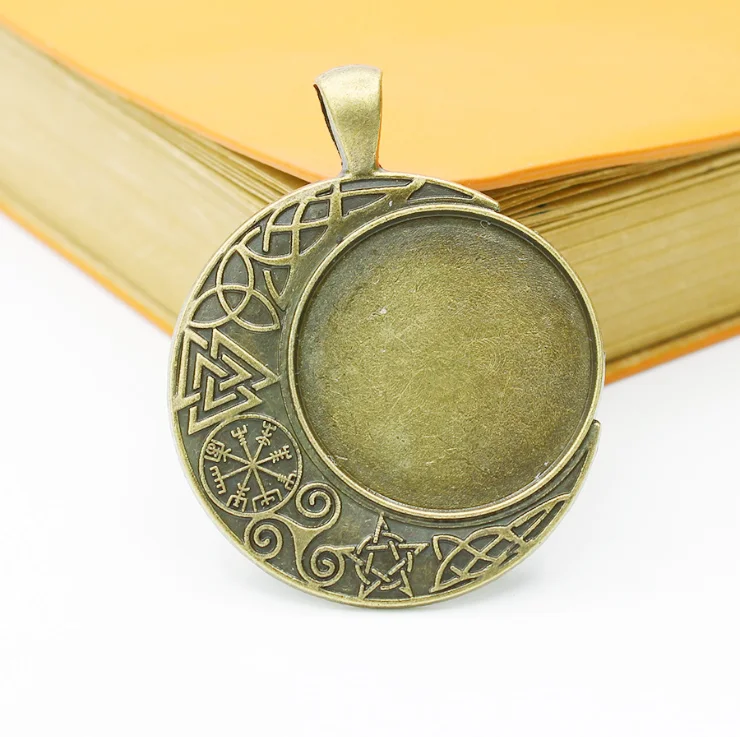 

Top selling antique silver tone anique bronze 25m filigree moon blank pendant tray bezel blank cabochon, Antique silver tone/antique bronze