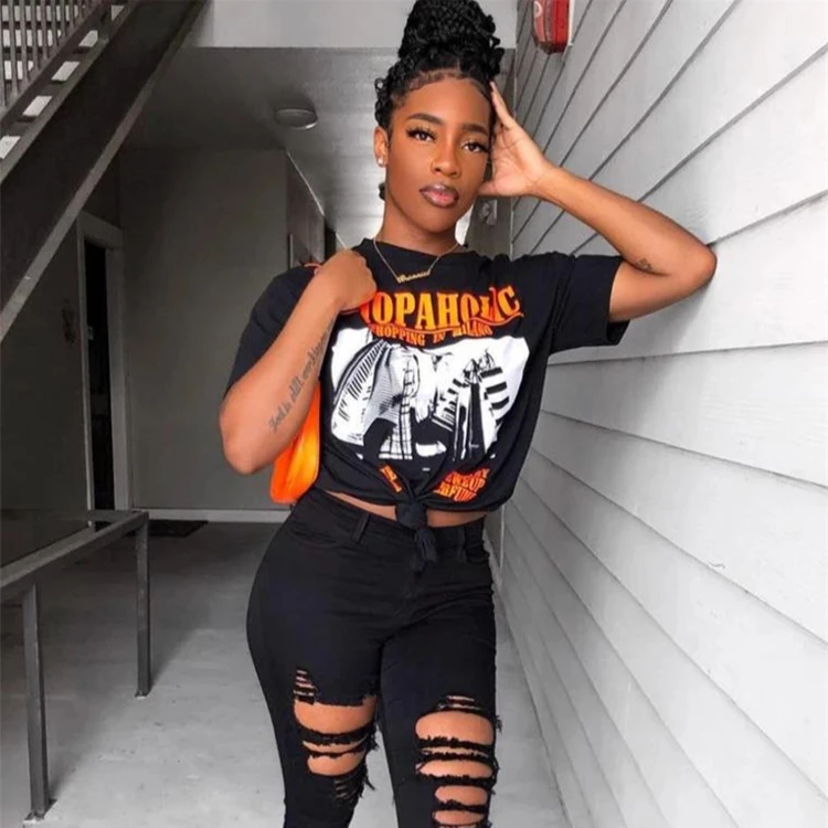 

MD-20022424 fashion tops woman graphic print short sleeve summer women's t-shirt