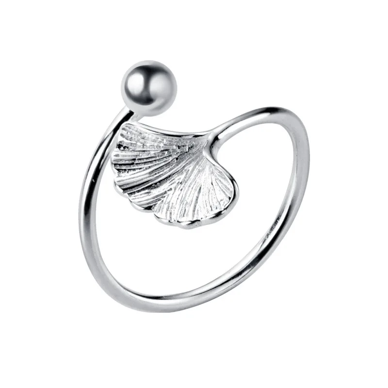 Literature Ginkgo Leaf 925 Sterling Silver Ring Female Korean Small Fresh Personality Opening Ring Trend Is Versatile