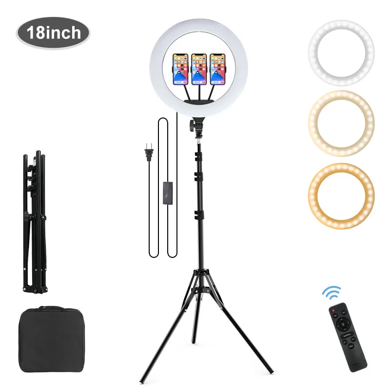 

2021 18inch selfie led ring flash light photography studio with phone holder and 200cm floor tripod stand for tiktok youtube
