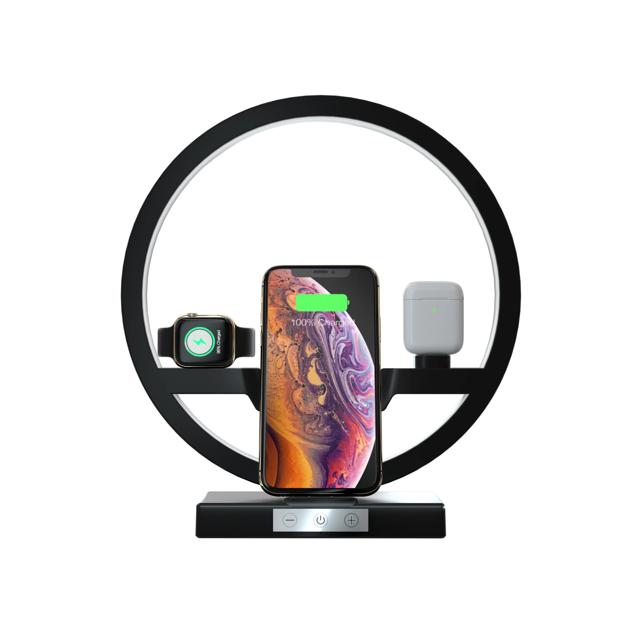 30W Cell Phone Charging Stations for AirPods/Apple Watch/iPhone 11/11 Pro/11 Pro Max Wireless Charger Stand Lamp