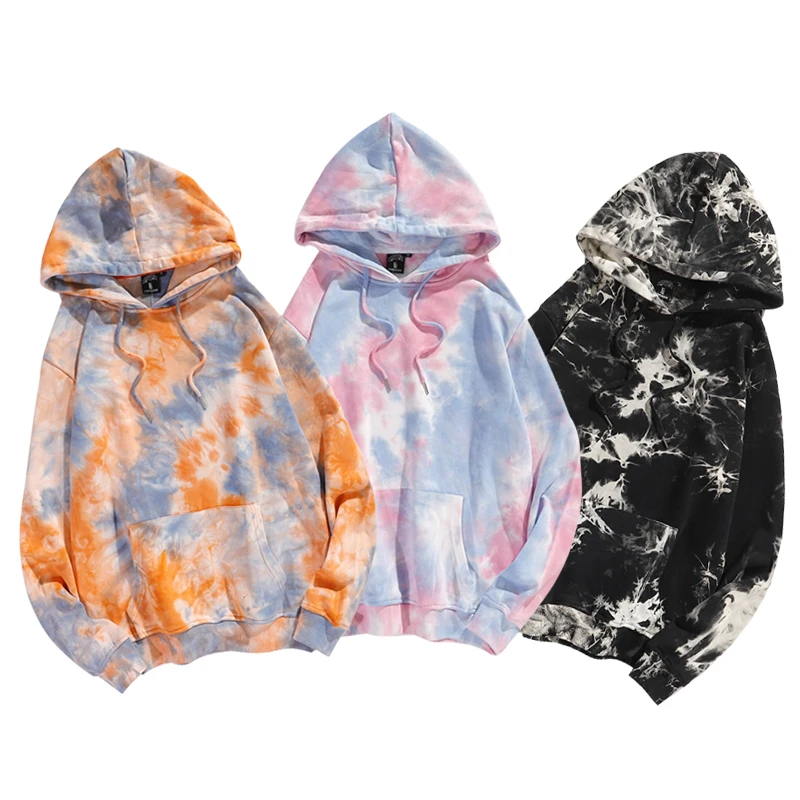 

100% Cotton Pink Blue Orange Color Mix Oversized Tie Dyed Plain Hoodies Unisex Women Men