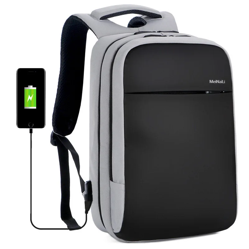 

Business Trendy Functional Durable Nylon Men Laptop Backpack USB charger computer backpack