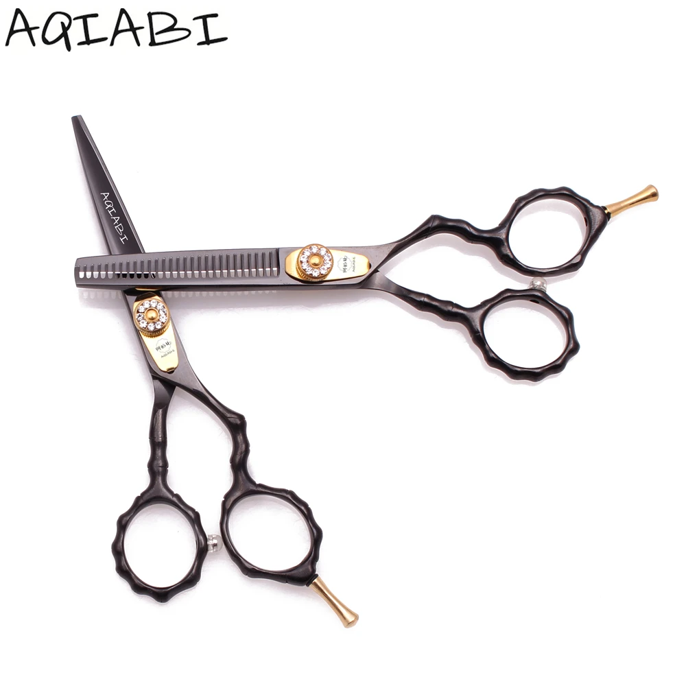 

Hair Cutting Scissors 5.5" AQIABI JP Steel Hair Scissors Barber Scissors Thinning Shears Black Bamboo Handle A9010