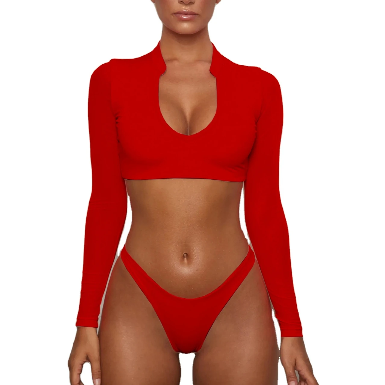

2021 Amazon blasted long sleeved mesh bikini two-piece swimsuit for women, Customized color