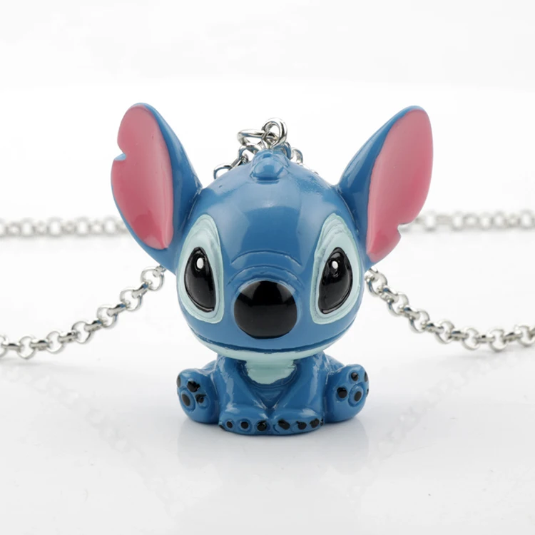

Cute kids cartoon character necklaces Kawaii blue 3d Stitch resin pendant necklace keychain for children girls jewelry Gift